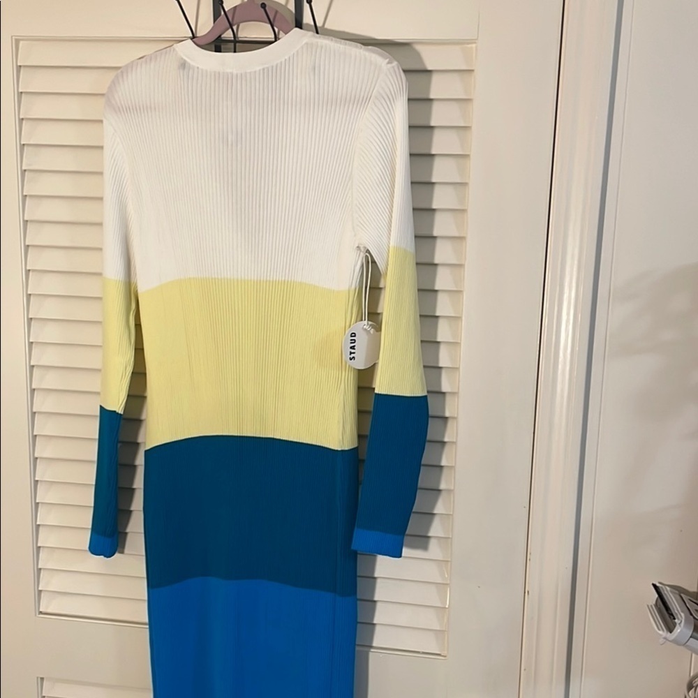 STAUD Colorblock Multicolor Rib Button Down Cardigan Sweater Dress - Picture 15 of 16